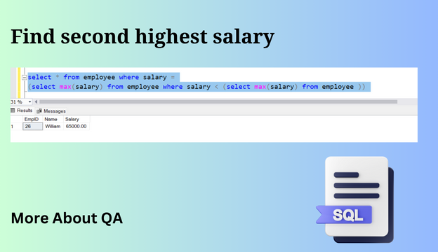 how to find second highest salary in sql using subquery?